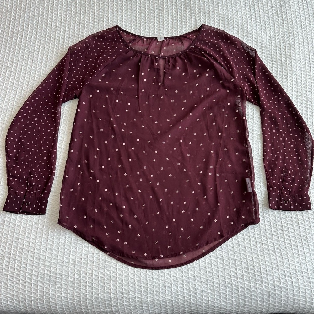 Old Navy sheer maroon printed top